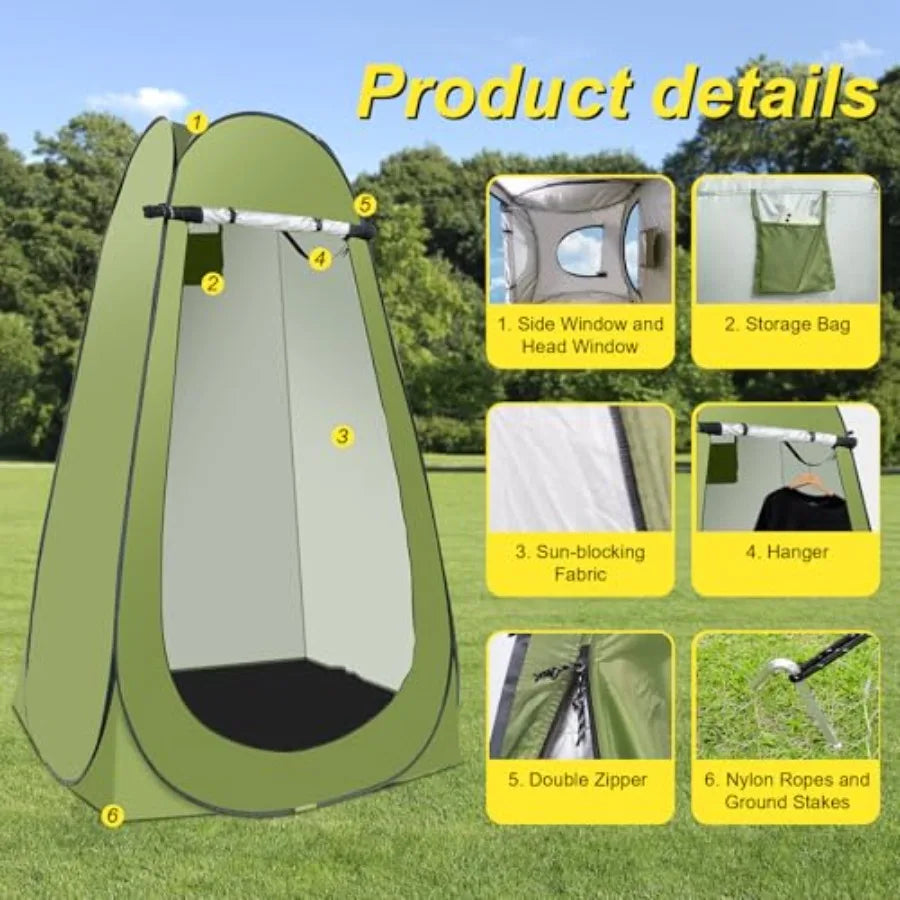Portable Camping Privacy Tent, Outdoor Shower Tent Kit with 5 Gallon Shower Bag- Nozzle Upgraded