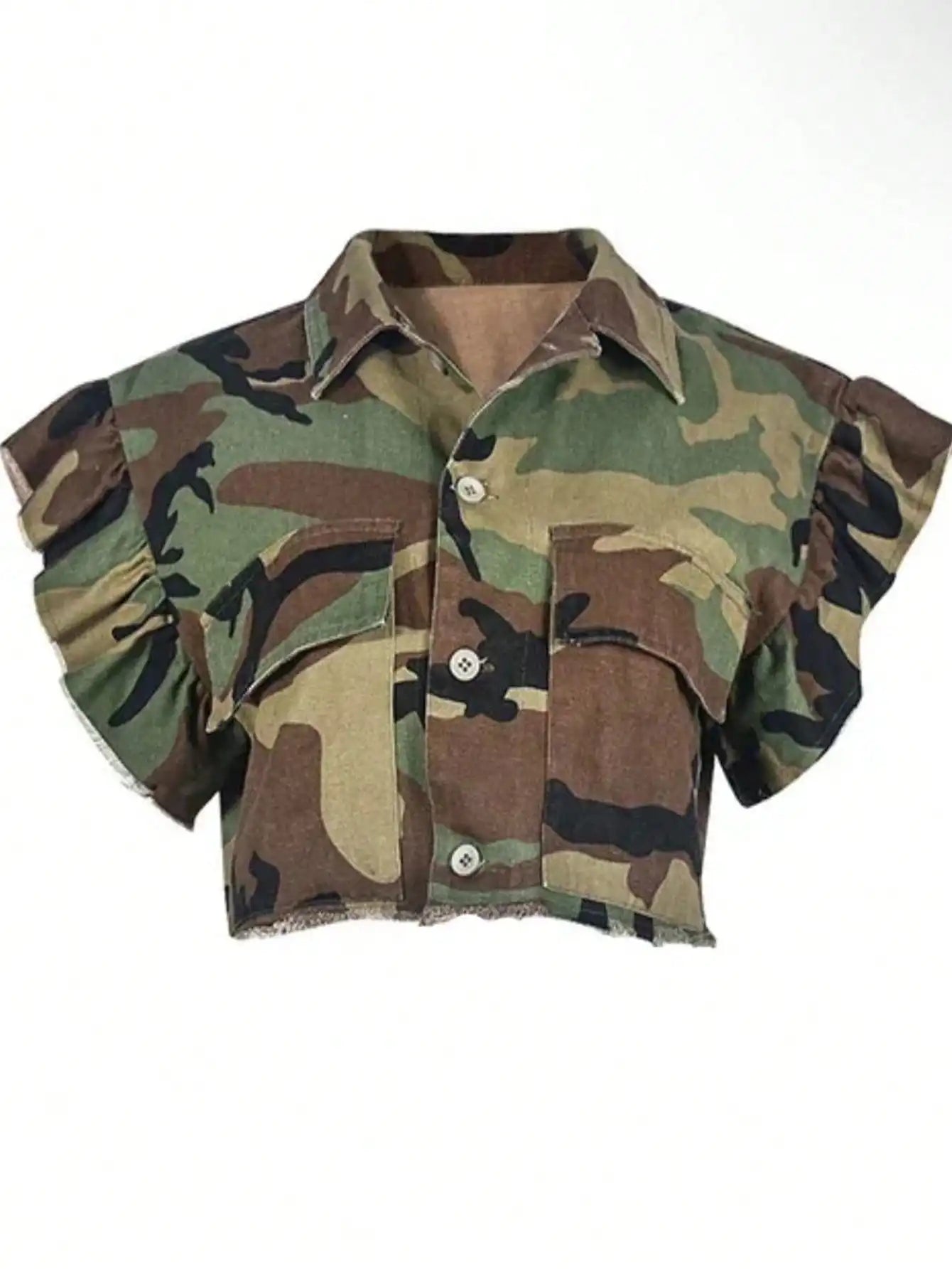 GLOURI Camo 2-Piece Summer Set With Belted High-Waisted Shorts
