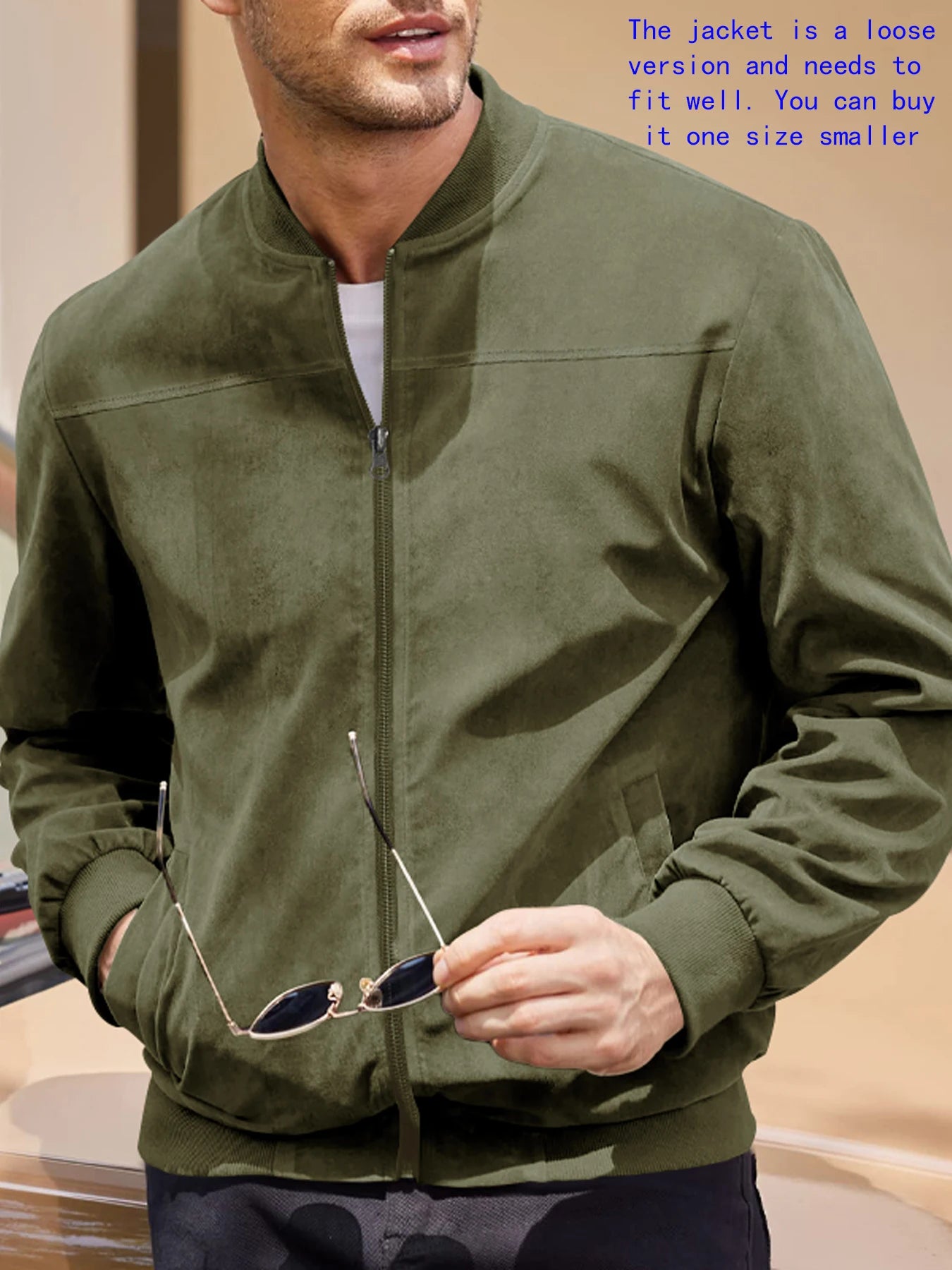 Men's suede nap fabric casual jacket Round neck zipper Solid color Sport Bomber Jacket Casual edition sports and golf fashion