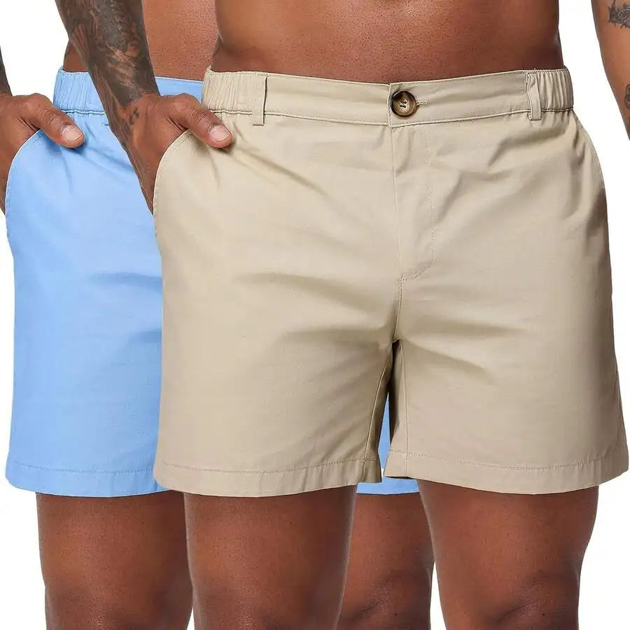 Mens 6 Inch Cotton Chino Shorts Elastic Waist Casual Flat Front With Pockets