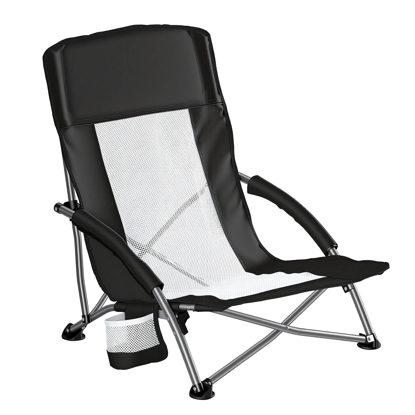 JHK Portable Folding Beach Chair With Mesh Back Cup Holder