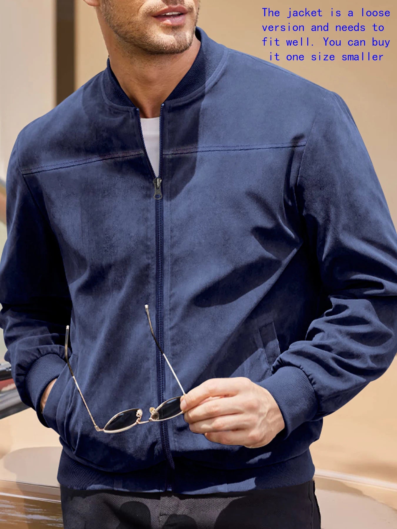 Men's suede nap fabric casual jacket Round neck zipper Solid color Sport Bomber Jacket Casual edition sports and golf fashion