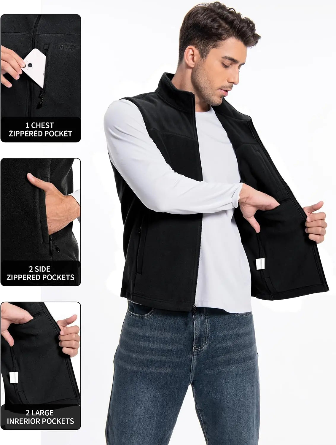Pioneer Camp Men Lightweight Warm Polar Fleece Vest With Pockets