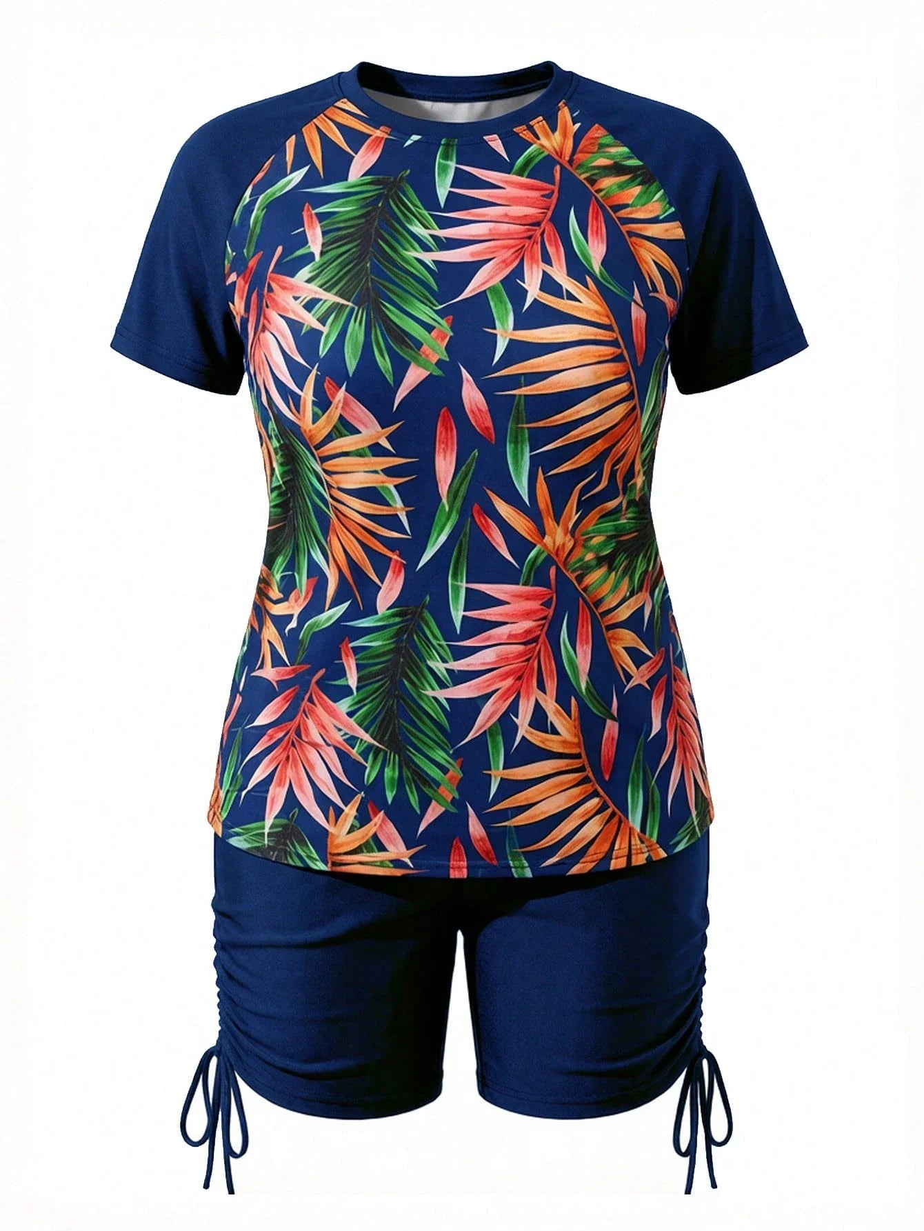 Women Rashguard Set Tropical Print For Summer Beach