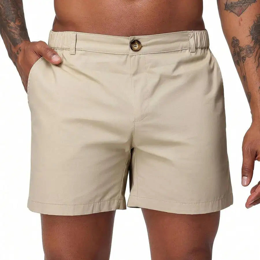 Mens 6 Inch Cotton Chino Shorts Elastic Waist Casual Flat Front With Pockets