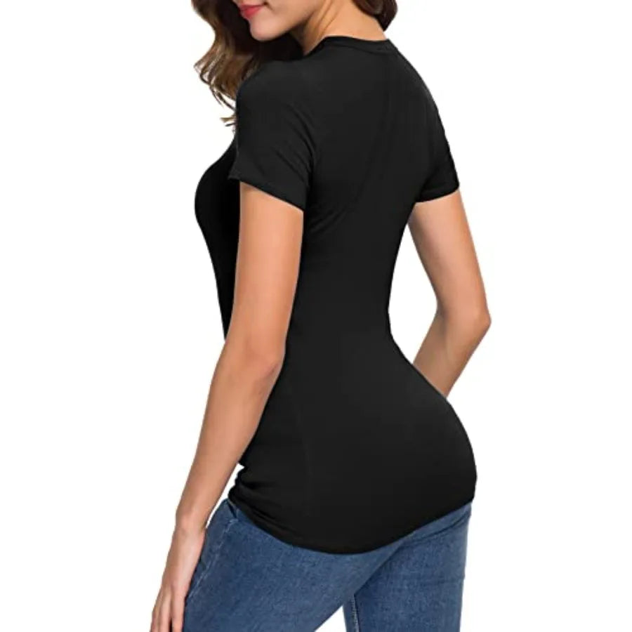 Women's Crewneck Slim Fitted Short Sleeve T Shirt Bodycon Top