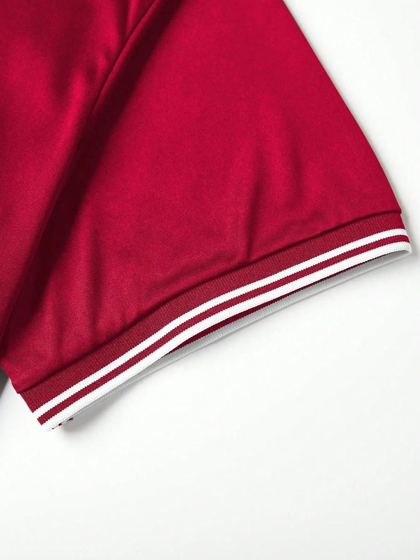 Men's Red Short Sleeve Polo Shirt with White Trim and Horse Graphic