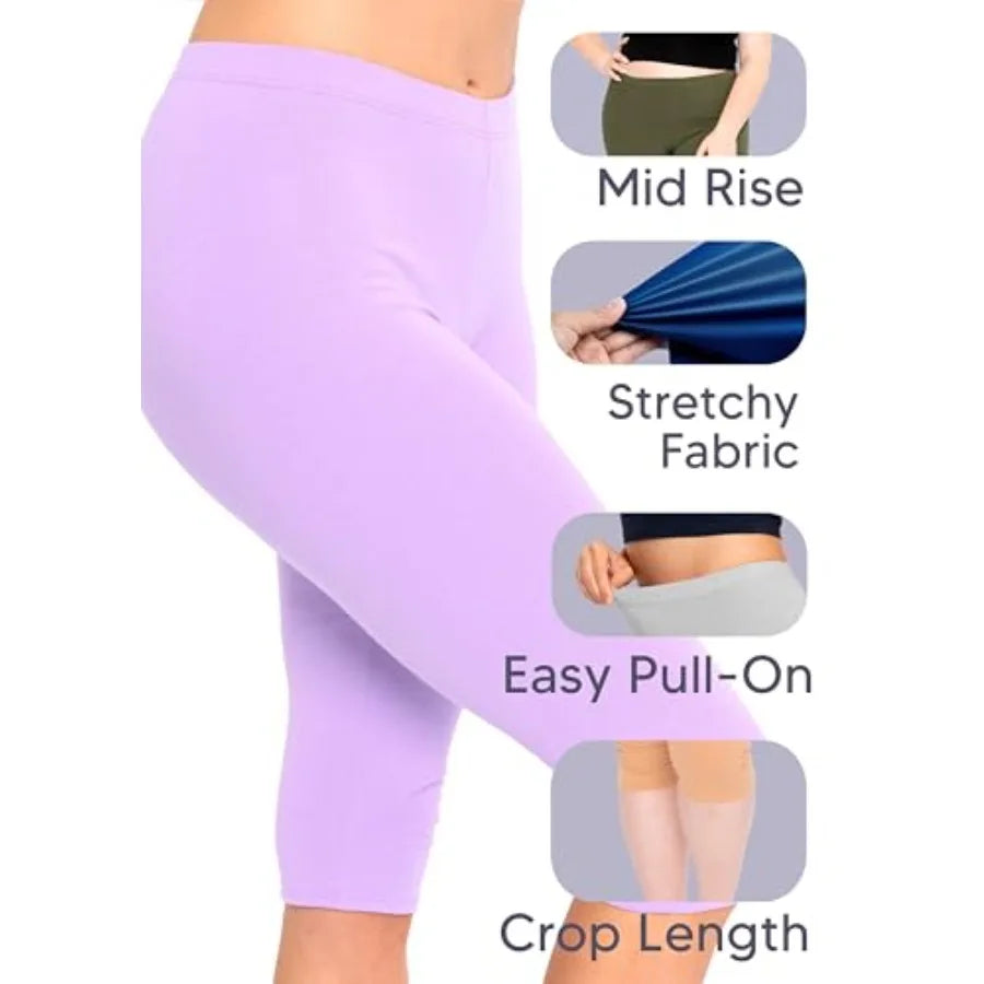 Women's Capri Leggings Cotton and Ankle Leggings for Women Plus Size Stretch Summer Lightweight Pants