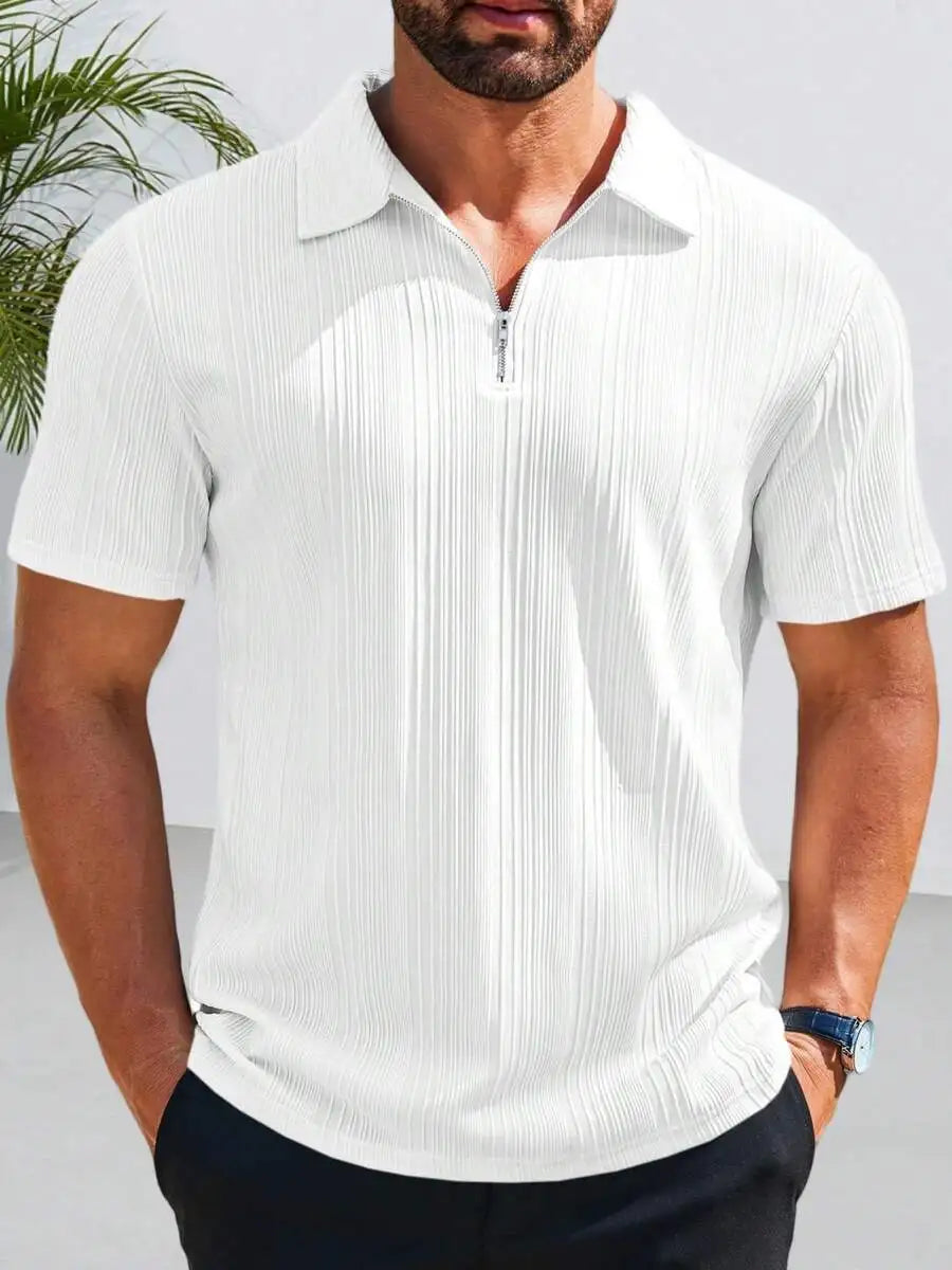 Men's Short Sleeve Textured Quarter Zip Casual Golf Top