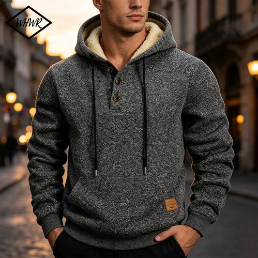 Men's Sherpa Fleece Lined Henley Hoodie Pullover Winter Sweatshirt