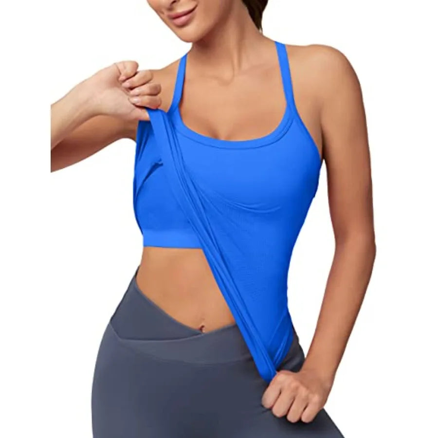 MathCat Workout Tank Tops for Women with Built in Bra, Sleeveless Gym Tops Seamless Racerback Athletic Yoga Shirts